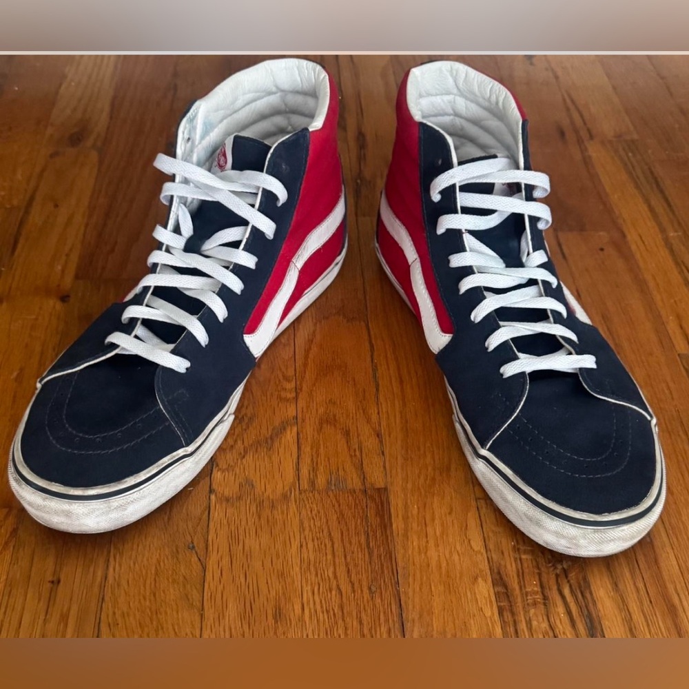 Vans Navy and Red High-Top Sneakers